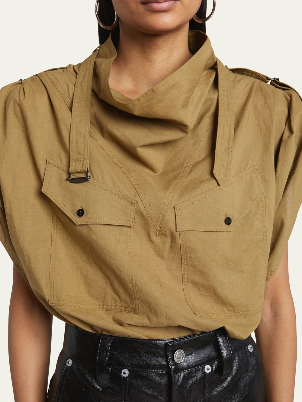 Isabel Marant Etoile Remea Utility Top in Khaki with Draped Neck